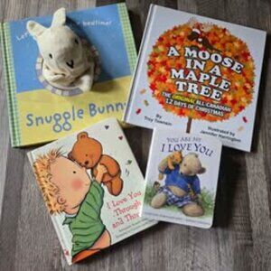 4 Kids Book Lot Moose in a Maple Tree Snuggle Bunny I Love You Through & Through